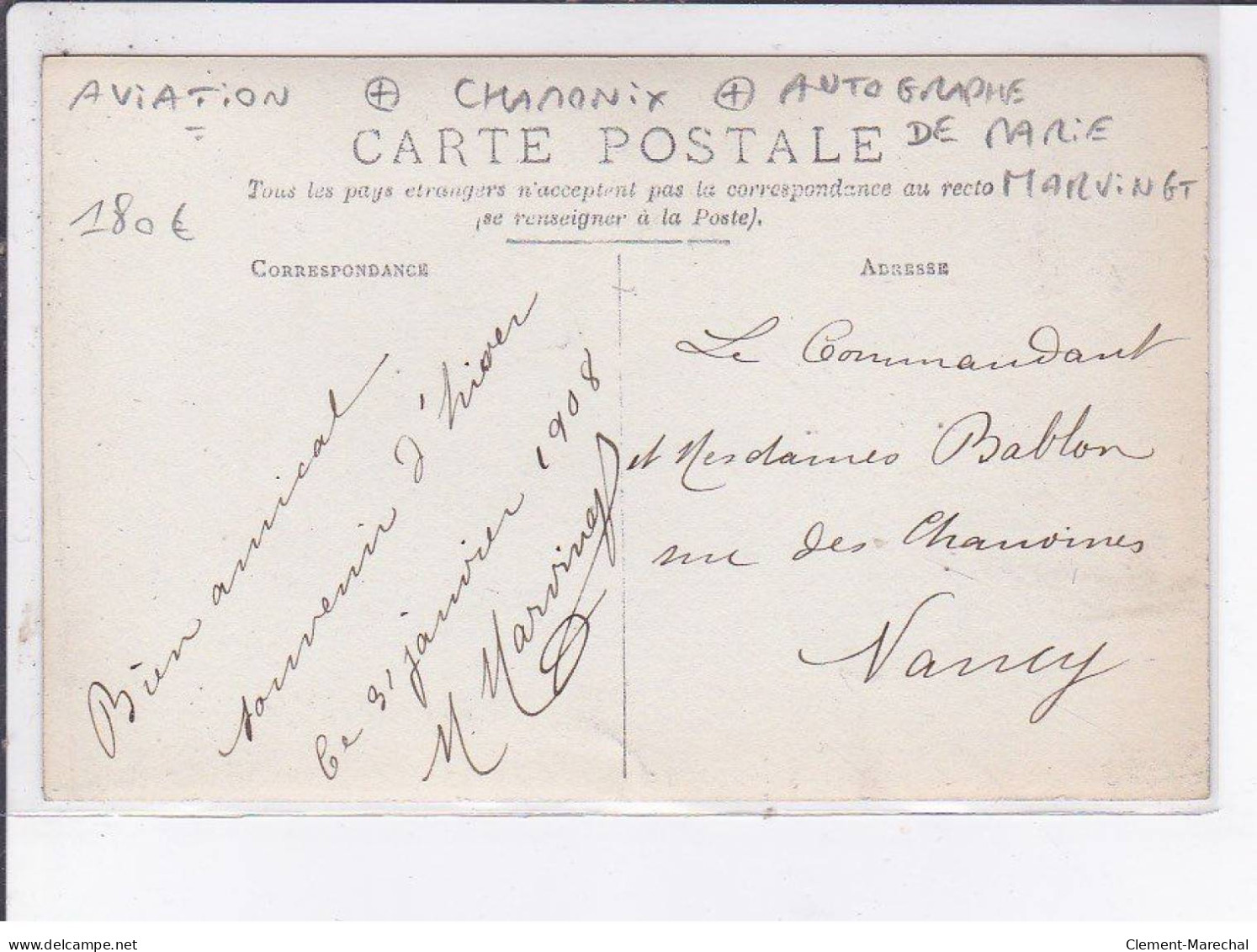 CHAMONIX: Aviation, Autographe De Marie Marvingt - Très Bon état - Other & Unclassified