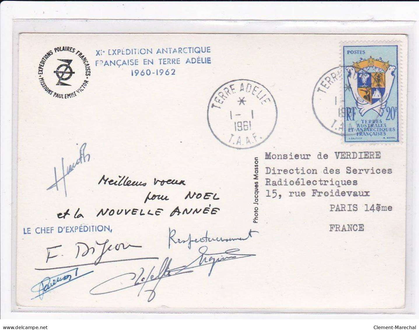 POLAIRE : lot de 11 cartes postales et 1 devant de lettre dont 6 avec l'autographe de Paul Emile Victor - bon état