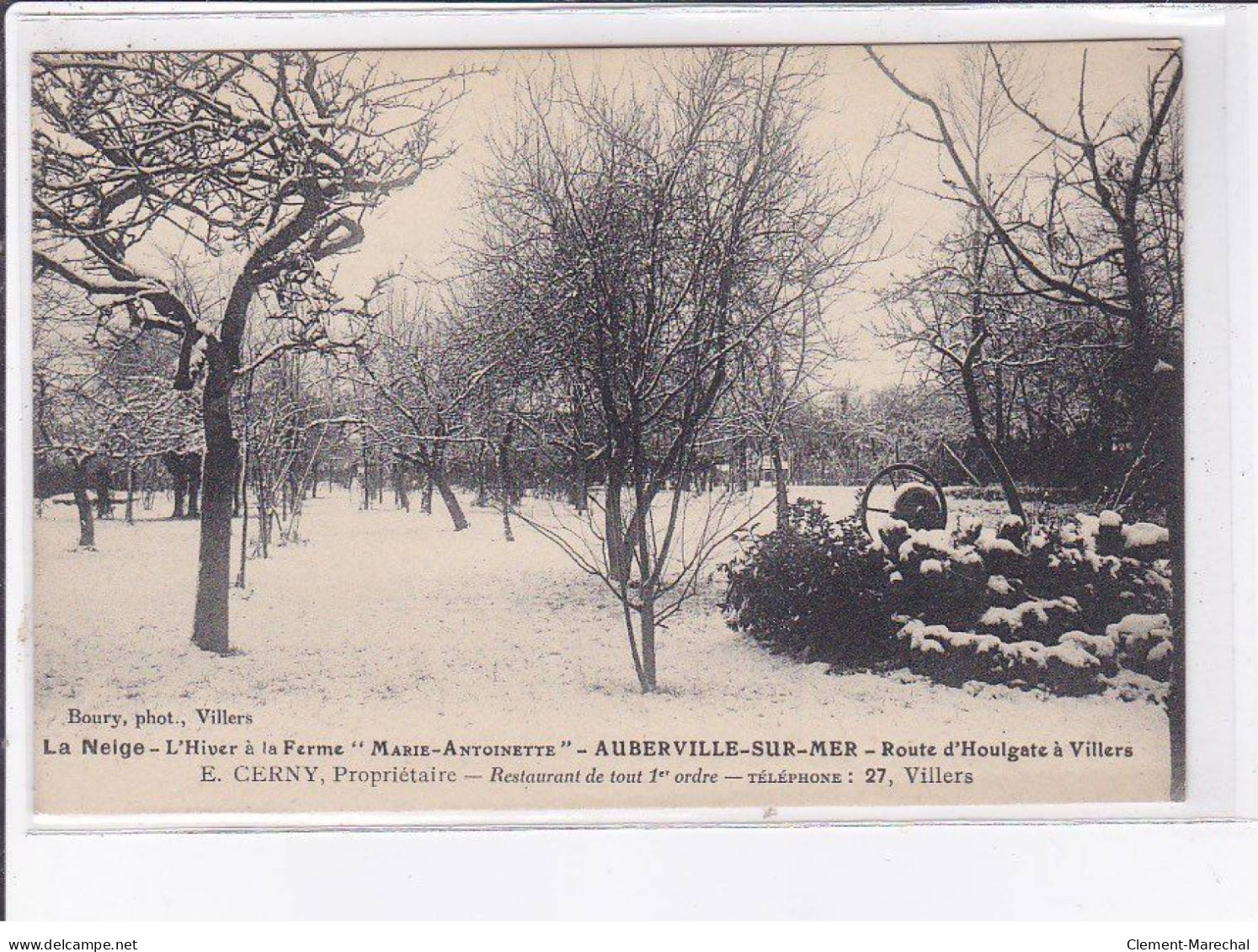 AUBERVILLE-sur-MER: Route D'houlgate à Villers, La Neige "hiver à La Ferme" "marie-antoinette" - Très Bon état - Other & Unclassified