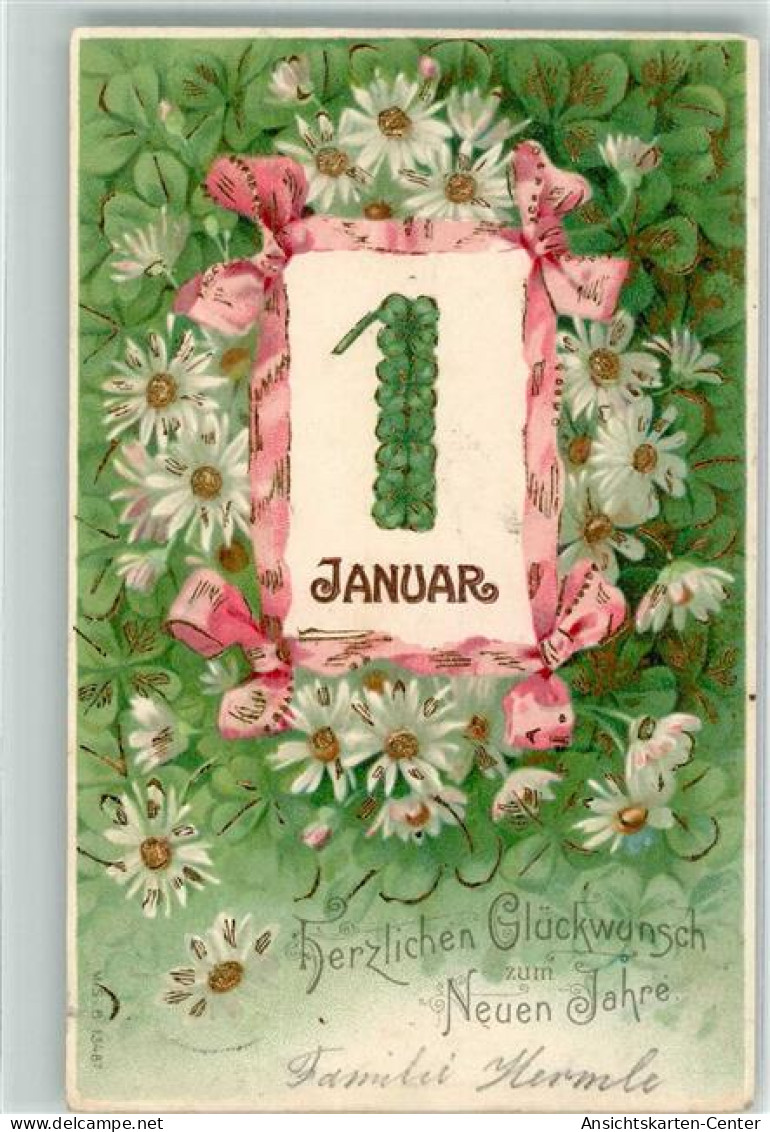 39612206 - Glueckwunsch Kalender Margeriten Kleeblatt Passepartout M.S.i.B. 13487 Lithographie - New Year