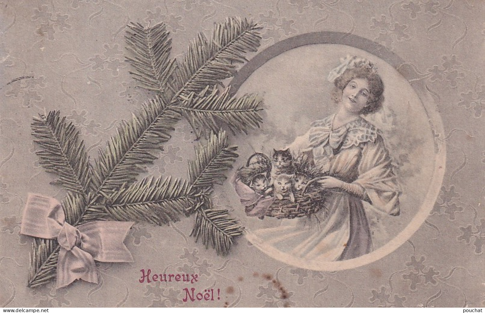 UR Nw41- " HEUREUX NOEL " - FEMME AVEC PANIERE DE CHATONS ET BRANCHE DE SAPIN - ILLUSTRATEUR - Andere & Zonder Classificatie