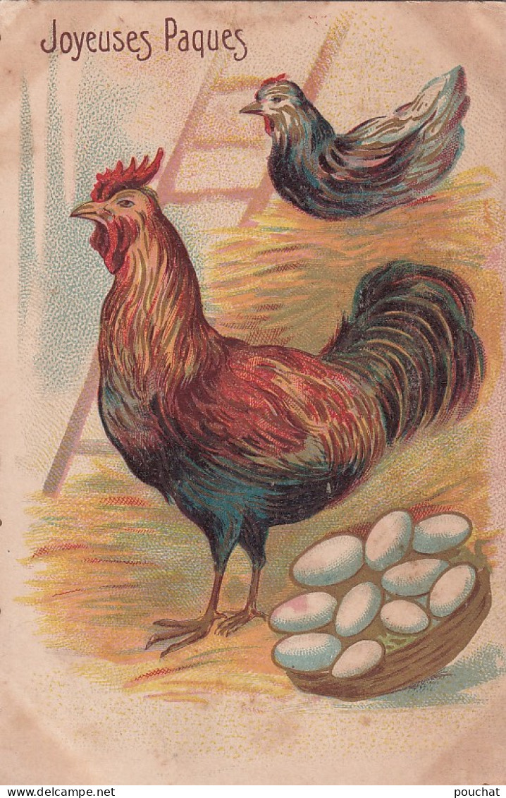 UR Nw41- " JOYEUSES PAQUES " - COQ , POULE ET OEUFS DANS POULAILLER - ILLUSTRATEUR - Easter