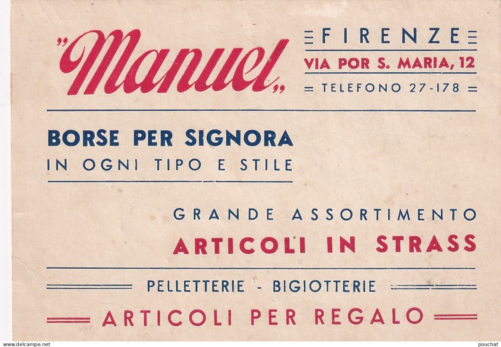 UR Nw43-( ITALIA ) " MANUEL " , FIRENZE - BORSE PER SIGNORA - ARTICLES POUR DAMES - Cartes De Visite