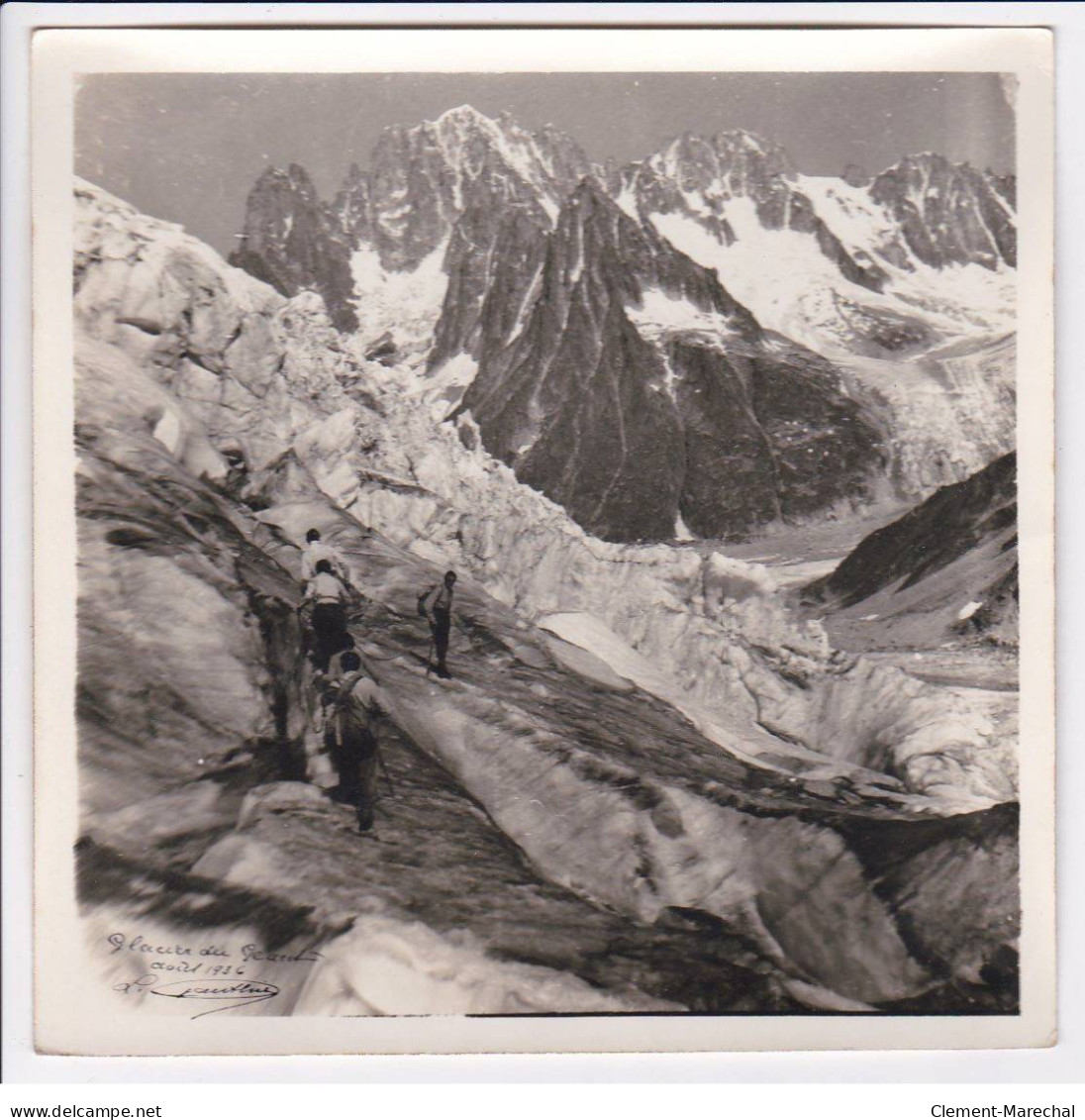 Photo 1936 De Lucien Gauthier : Le Glacier Du Géant Contresignée (Chamonix) - Format 17x17 Cm Papier épais (autographe) - Chamonix-Mont-Blanc