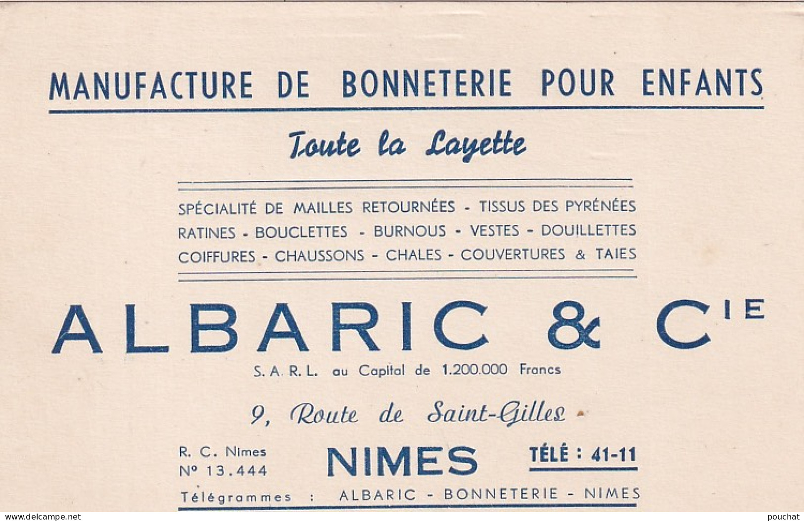UR Nw43-(30) MANUFACTURE DE BONNETERIE , ALBARIC & CIE , NIMES - Visiting Cards