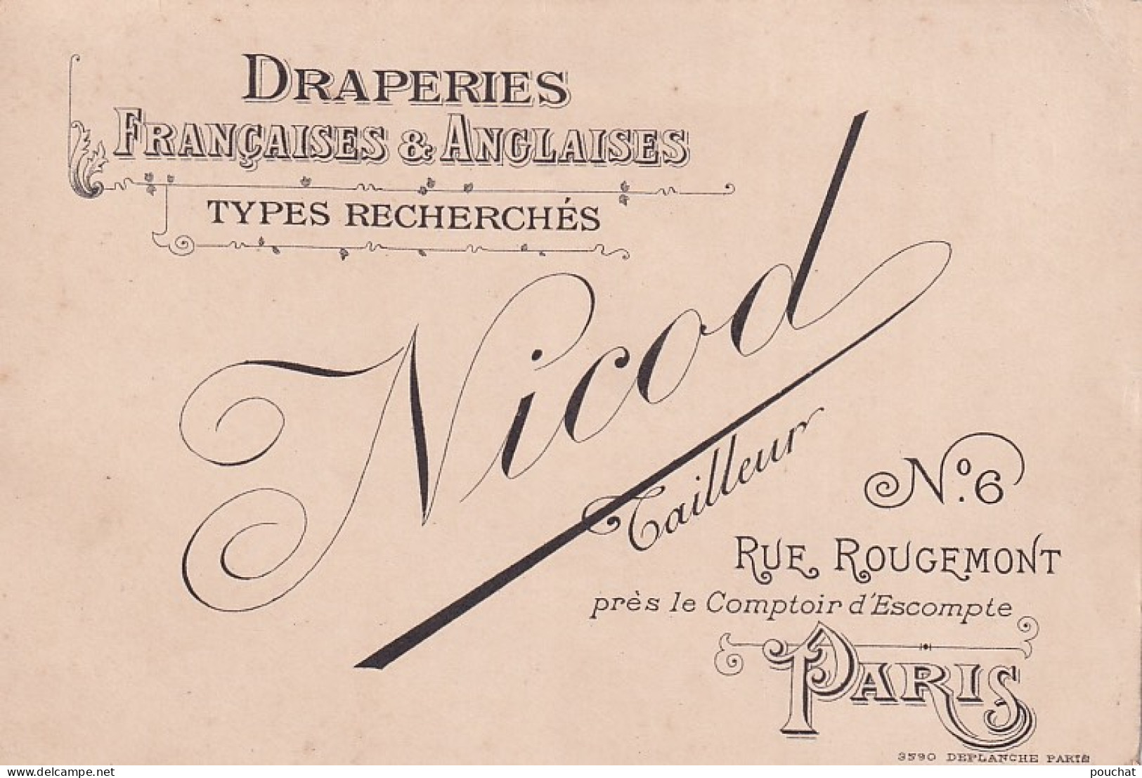 UR Nw43-(75) DRAPERIES FRANCAISES ET ANGLAISES , NICOD ( TAILLEUR ) , PARIS - Tarjetas De Visita