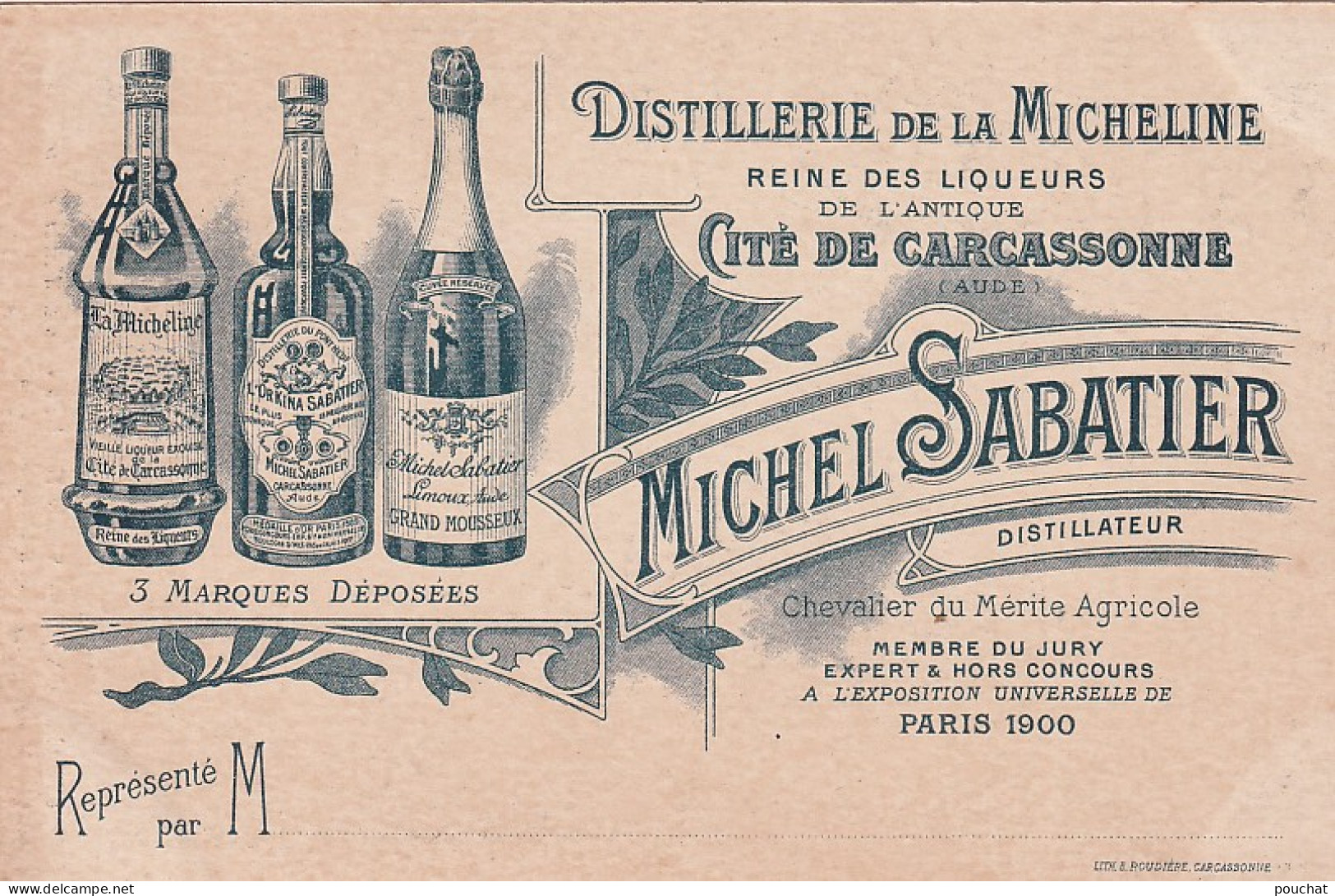 UR Nw43-(11) DISTILLERIE DE LA MICHELINE , MICHEL SABATIER , CITE DE CARCASSONNE - CARTE PUB. - BUSTE ACHILLE MIR - Advertising