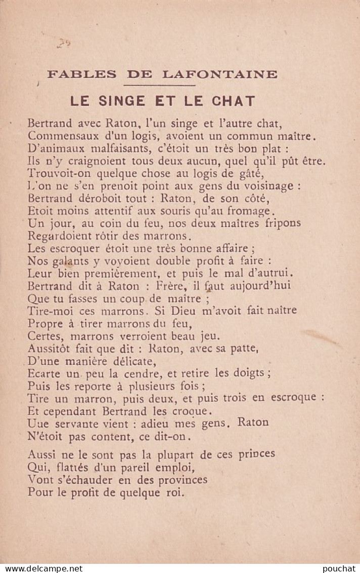 UR Nw43- LE SINGE ET LE CHAT, FABLES DE LA FONTAINE - COLL. DE LA KOLARSINE  - ILL. G. DORE - Sonstige & Ohne Zuordnung