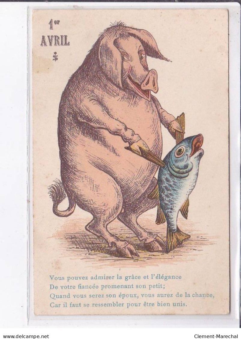 FANTAISIE - 1er Avril - Surréalisme: Cochon Qui Pêche 2CPA - Très Bon état - Sonstige & Ohne Zuordnung