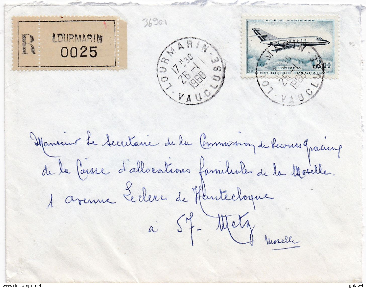 36901# LETTRE FRANCHISE POSTALE PARTIELLE RECOMMANDE Obl LOUMARIN VAUCLUSE 1968 METZ MOSELLE - 1961-....