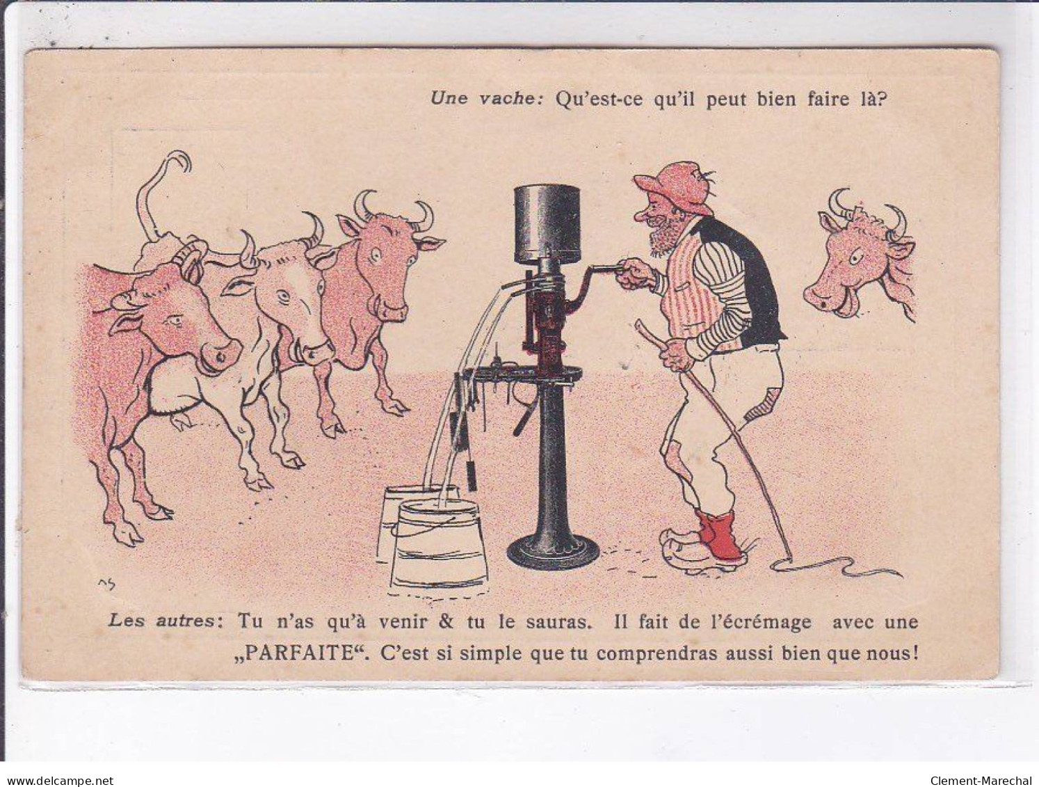 PUBLICITE: Encrémeuse "la Parfaite" De Burmeister Et Wain, Vaches Qui Parlent à Un Homme - Très Bon état - Publicité