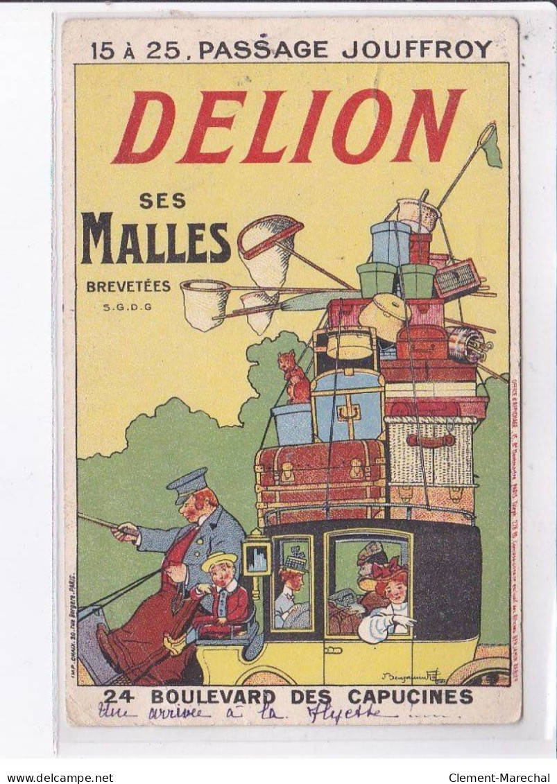 PUBLICITE: Benjamin Rabier, Delion Ses Malles Brevetées, Attelage Très Chargé - état - Publicité
