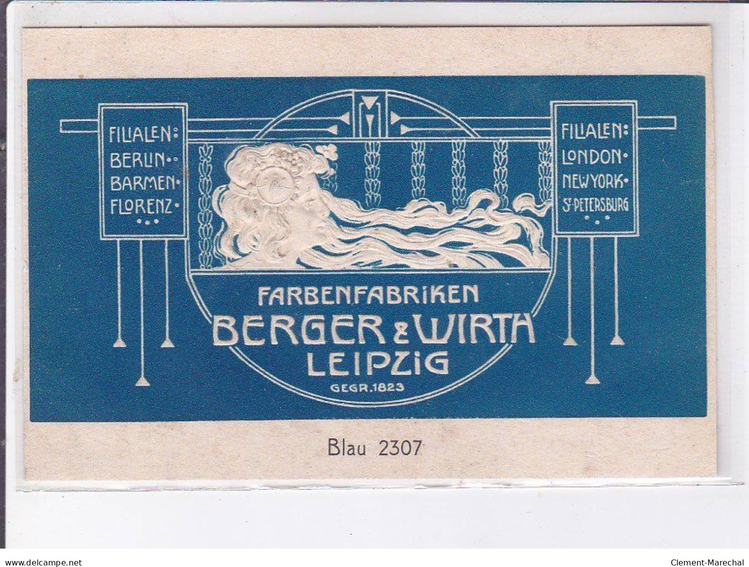 PUBLICITE: Farbenfabriken Berger Et Wirth Leipzig, Blau 2307, Tête De Femme - Très Bon état - Publicidad
