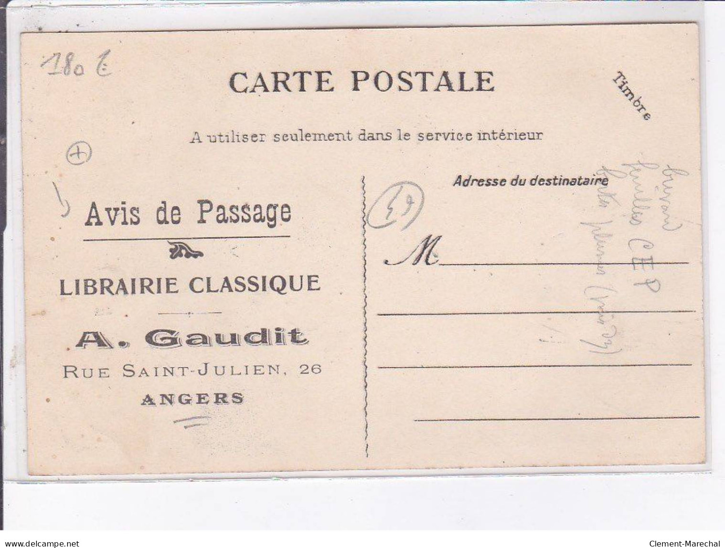 ANGERS: Avis De Passage, Librairie Classique, A. Gaudit - Très Bon état - Angers