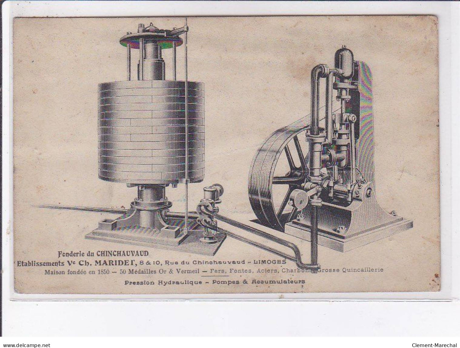 LIMOGES: Fonderie Du Chinchauvaud, établissements Ve Ch. Maridet, Pression Hydraulique - état - Limoges