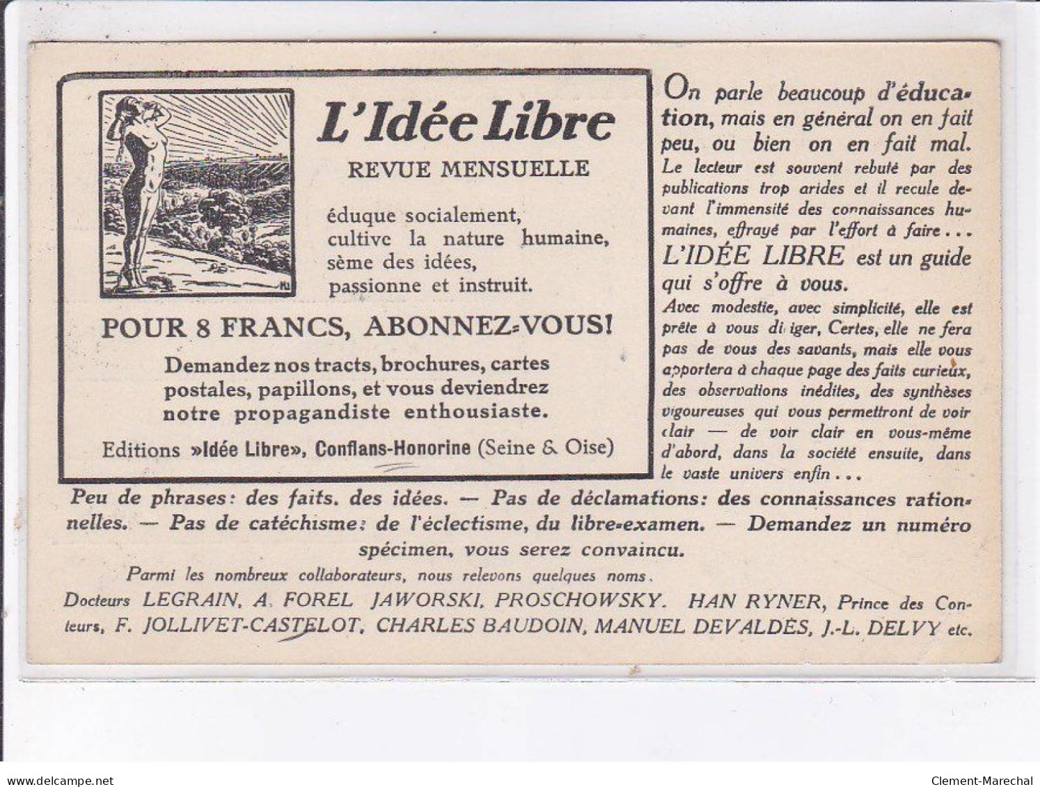 CONFLANS-SAINTE-HONORINE: L'idée Libre, Revue Mensuelle, Journal Anarchiste - Très Bon état - Conflans Saint Honorine