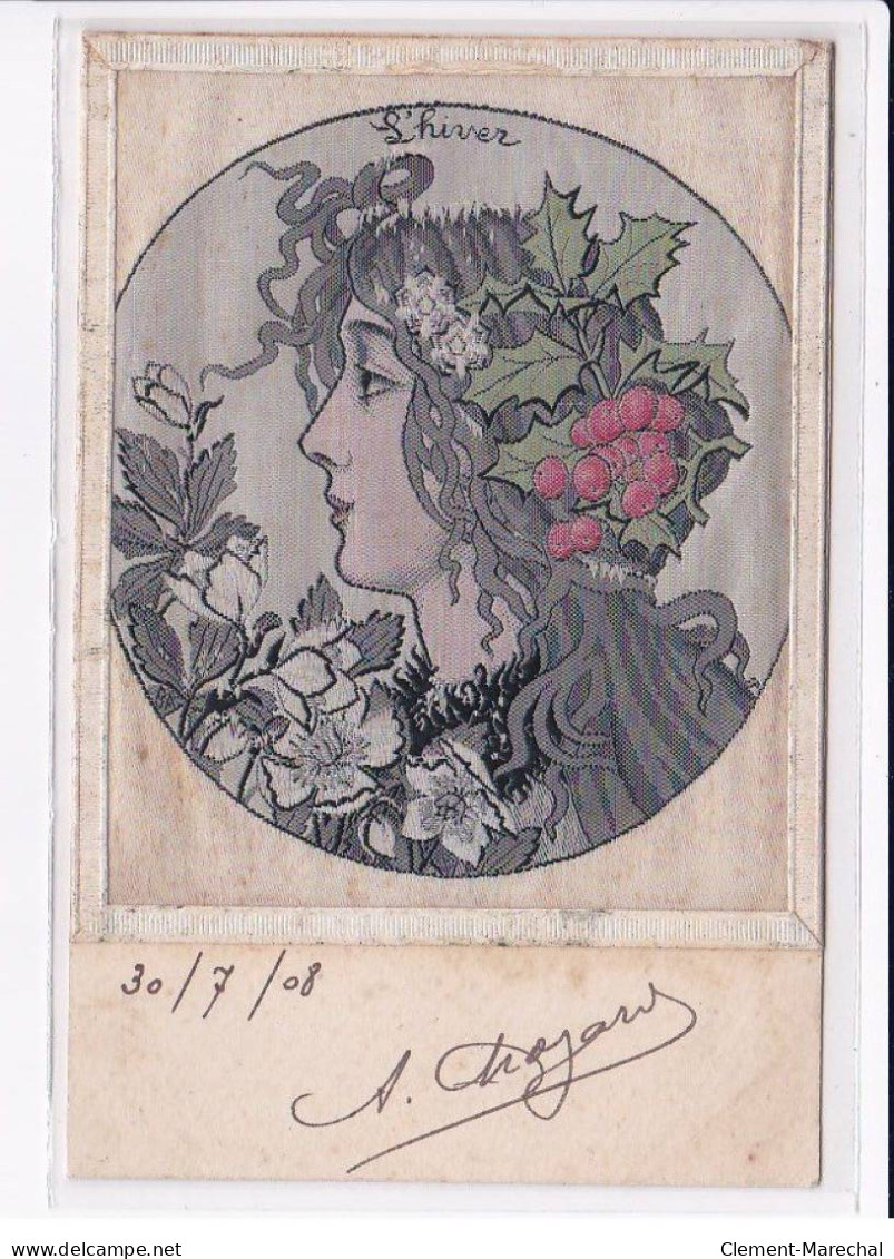 ILLUSTRATEURS Art Nouveau :  série de 4 cartes postales sur soie "les saisons" - état