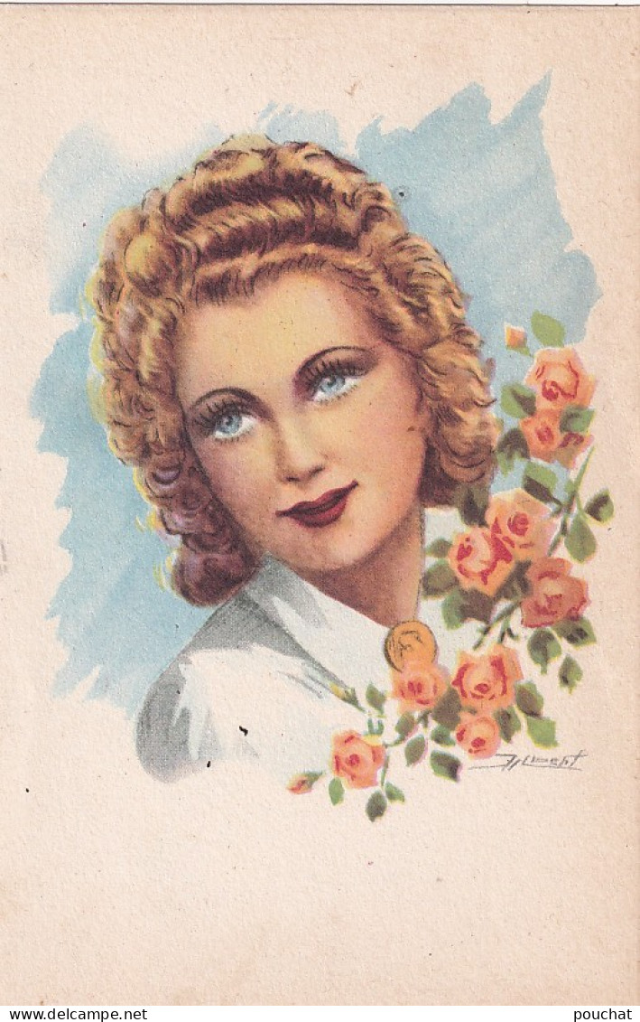 UR Nw46- PORTRAIT DE JEUNE FEMME BLONDE AVEC ROSES - ILLUSTRATEUR ALBERT - Autres & Non Classés