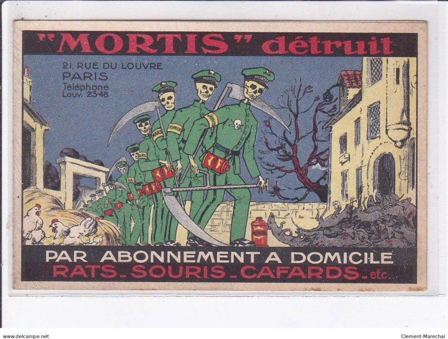 PUBLICITE: "mortis" Détruit Squelettes Militaires, Carte Double - Très Bon état - Reclame