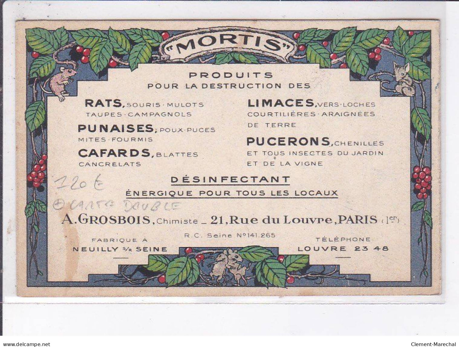 PUBLICITE: "mortis" Détruit Squelettes Militaires, Carte Double - Très Bon état - Publicidad