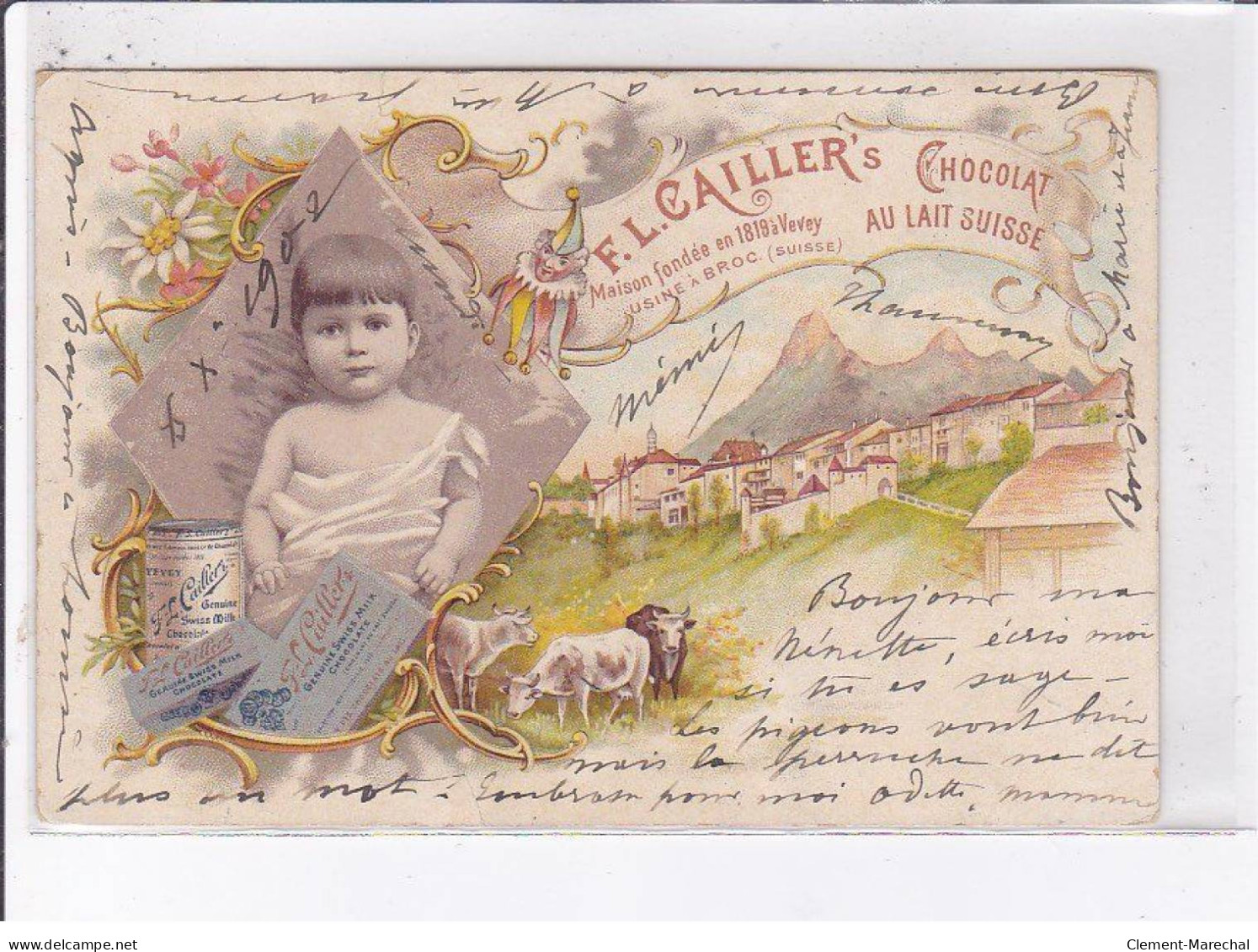 PUBLICITE: F.L. Cailler's Chocolat Au Lait Suisse, Maison Fondée En 1819 à Vevey, Usine à Broc - Très Bon état - Reclame