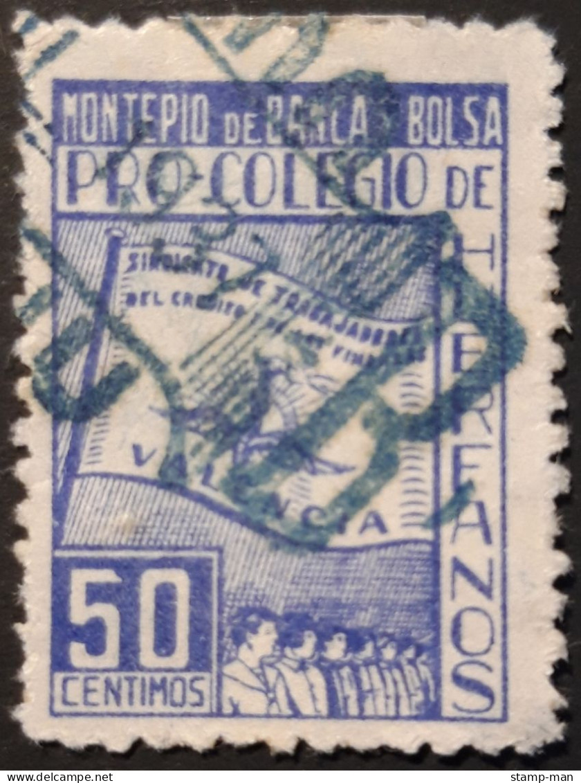 VALENCIA.MONTEPÍO DE BANCA Y BOLSA.SINDICATO DE TRABAJADORES DEL CRÉDITO Y DE FINANZAS.50 CTS.EDIFIL 89.RARA. - Spanish Civil War Labels