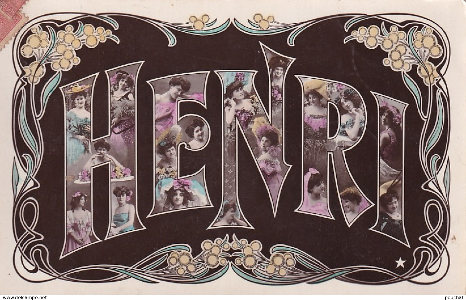 UR Nw46- " HENRI " - PRENOM AVEC LETTRES ALPHABET MULTIVUES - PORTRAITS DE FEMMES - DECOR ART NOUVEAU - Nomi