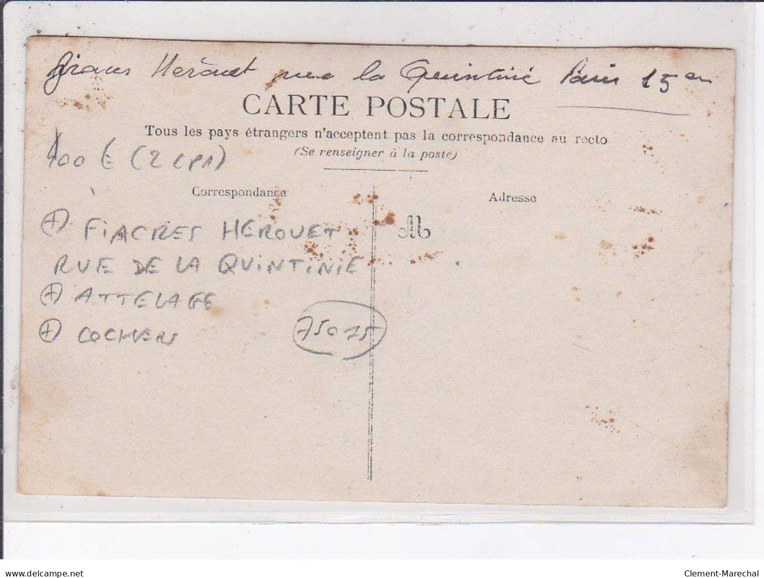 PARIS: 75015, 2CPA, Fiacres Herouet, Rue De La Quintinie, Attelage, Cochers - Très Bon état - Paris (15)