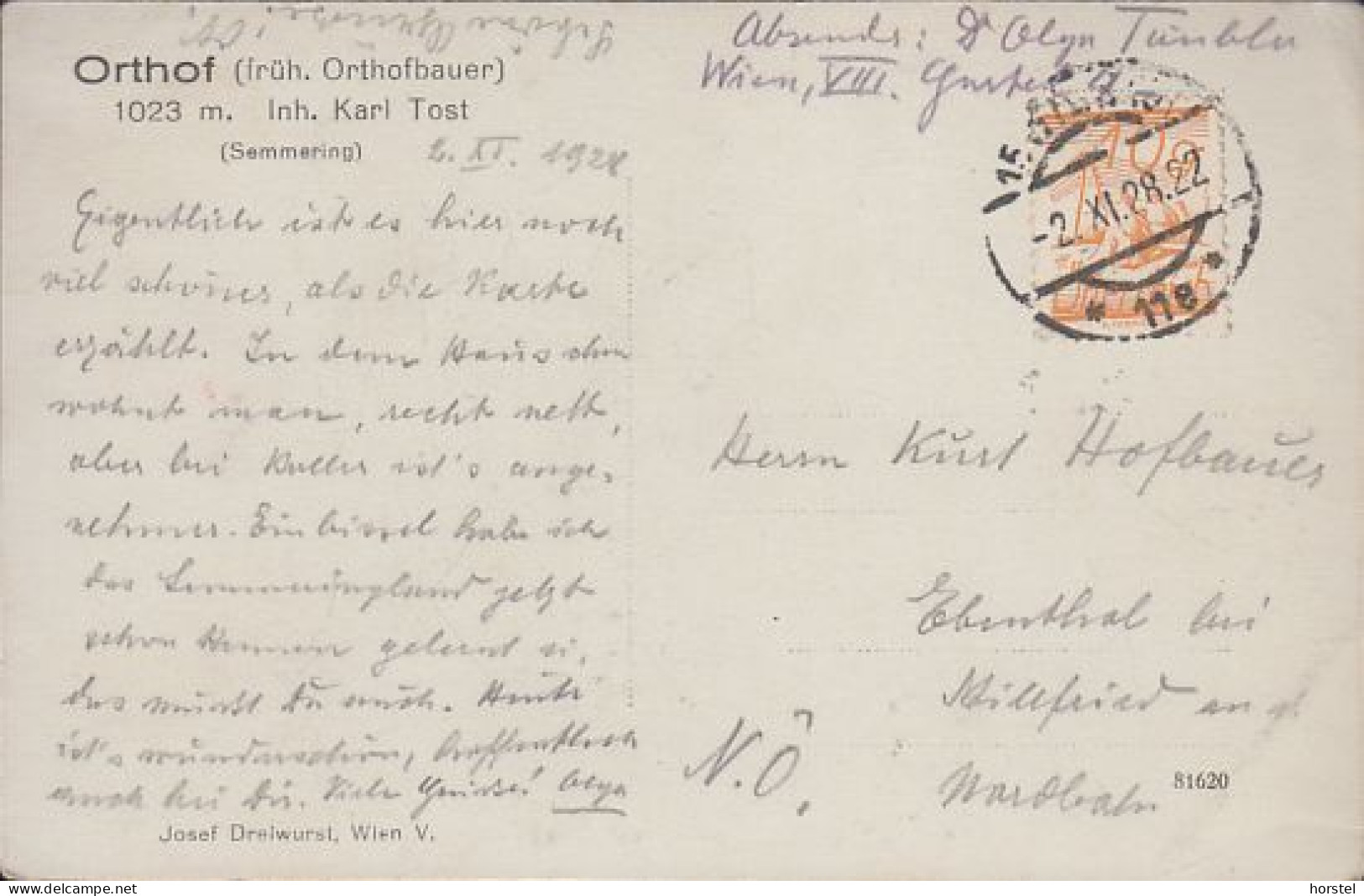 Austria - 2673 Orthof - ( Früher Orthofbauer) - Inh. Karl Tost - Landschaft Mit Hof - Nice Stamp 1922 - Semmering
