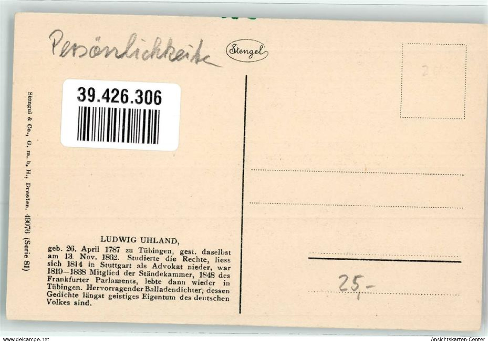 39426306 - Ludwig Uhland Verlag Stengel Nr.49076 Serie 81 - Ecrivains