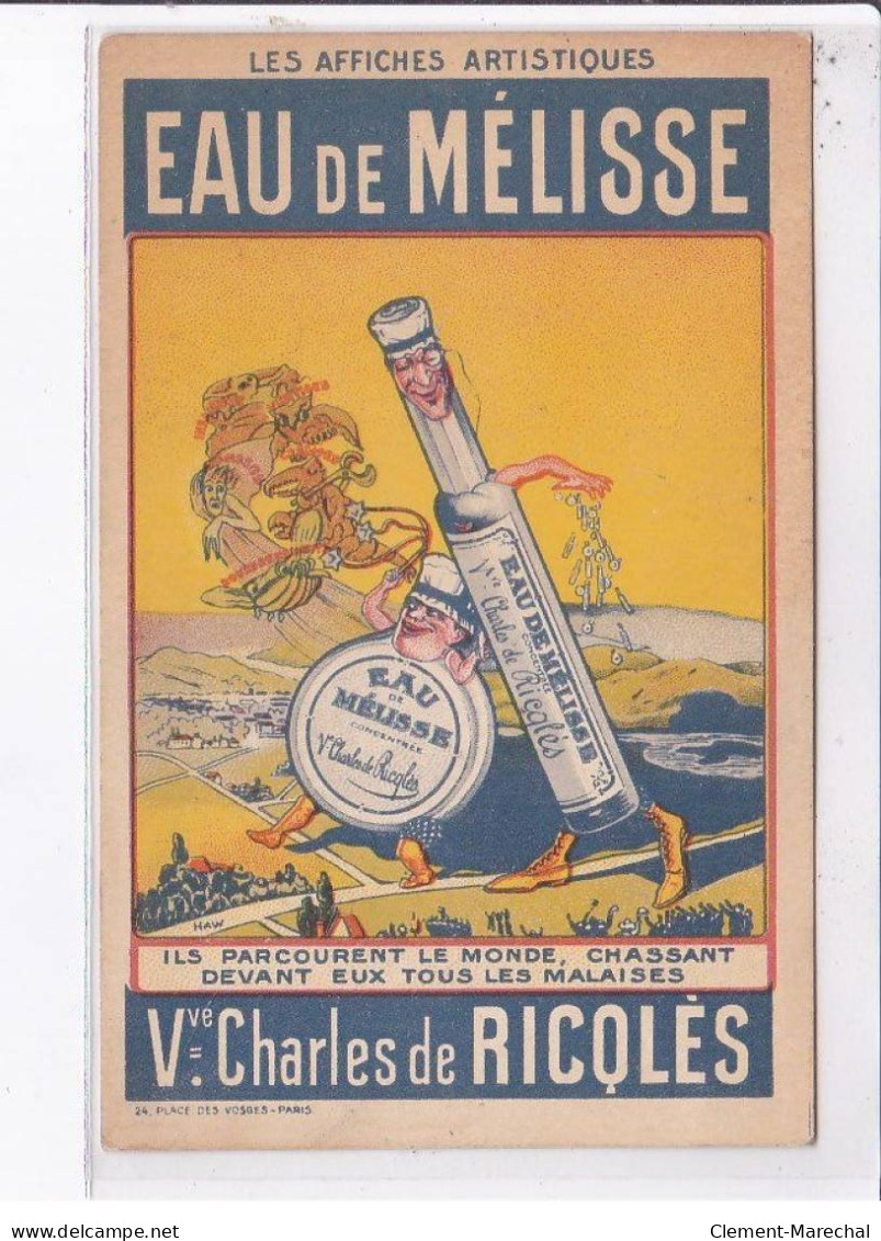 PUBLICITE: Surréalisme, Affiches Artistique, Eau De Mélisse, Vve Charles De Ricoles - Très Bon état - Advertising