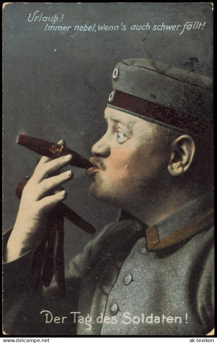 Militär Soldatenleben: Soldat Mit Zigarre "Urlaub" 1917   Stempel EIBENSTOCK - Other & Unclassified