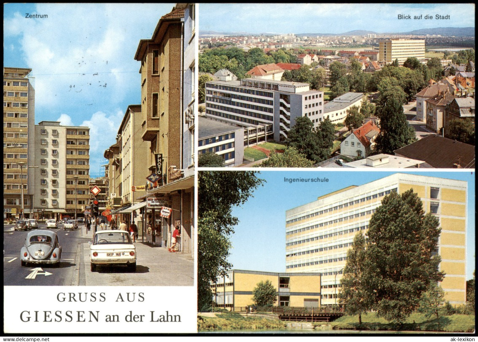 Gießen Mehrbild-AK, Ingenieurschule, Autos VW Käfer U. BMW 1980 - Giessen