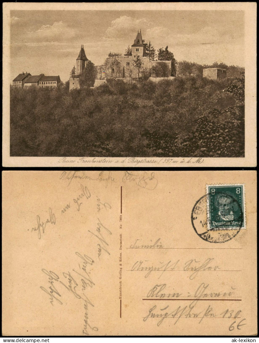 Ansichtskarte  Burg Ruine Frankenstein Ad. Bergstrasse 1928 - Unclassified