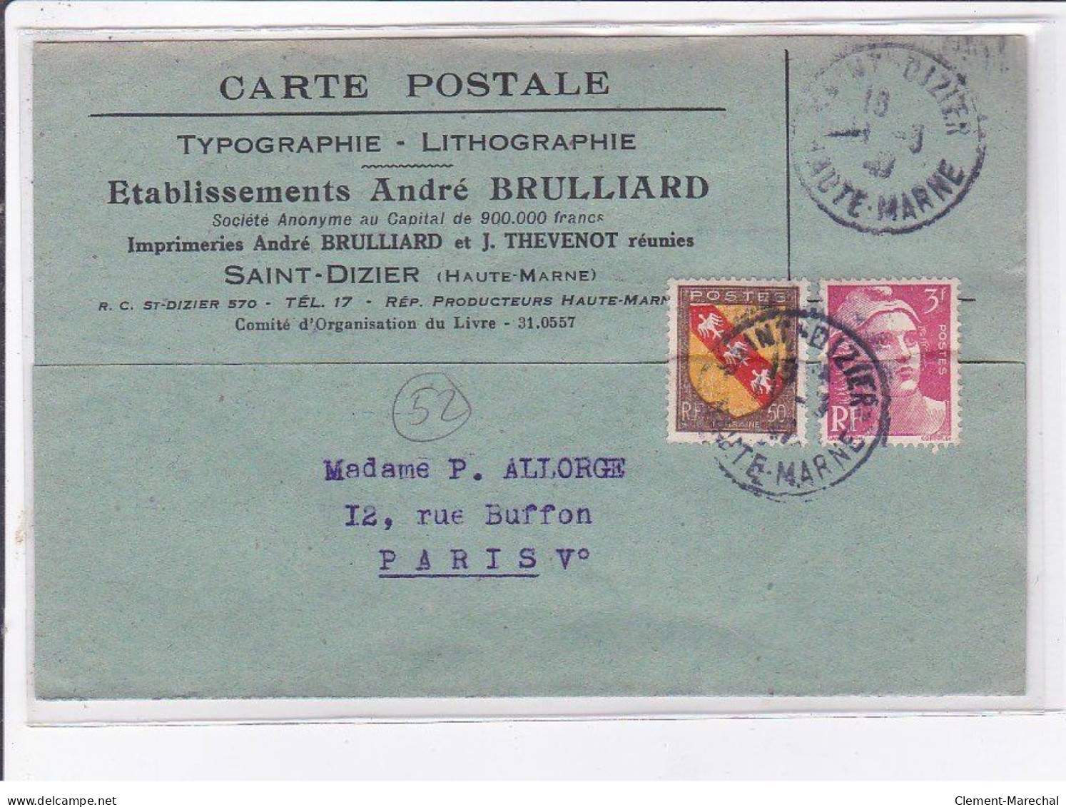 SAINT-DIZIER: établissement André Brulliard (imprimerie - Typographie - Lithographie - Très Bon état - Saint Dizier