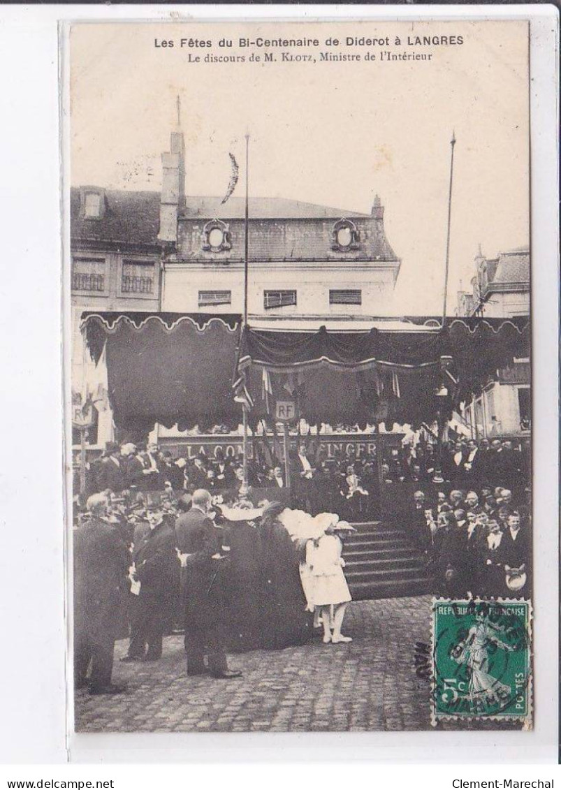 LANGRES: Les Fête Du Bi-centenaires De Diderot, Discours De M. Klotz, Ministre De L'intérieur - Très Bon état - Langres