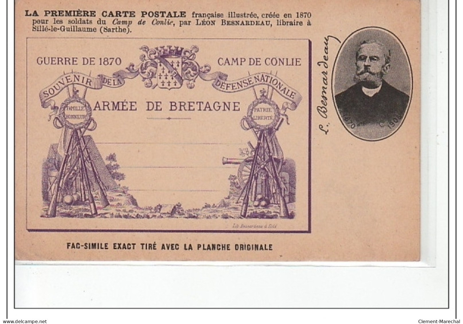 SILLE LE GUILLAUME - La Deuxième Carte Postale Française Illustrée 1870 Par Bernardeau Libraire à Sillé  - Très Bon état - Sille Le Guillaume