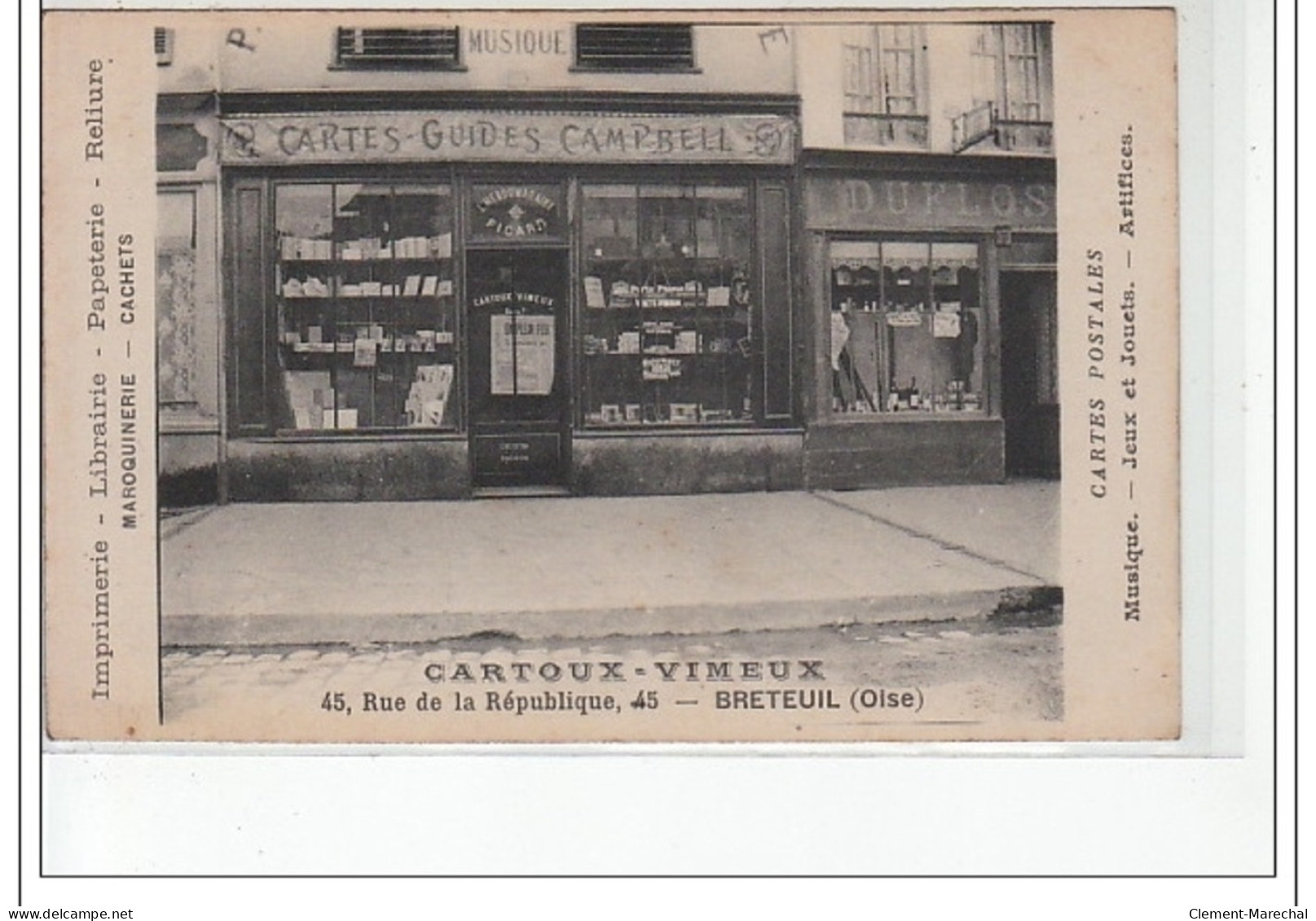 BRETEUIL - Cartoux-Vimeux, Librairie, Imprimerie, Cartes Postales - 45, Rue De La République - Très Bon état - Breteuil