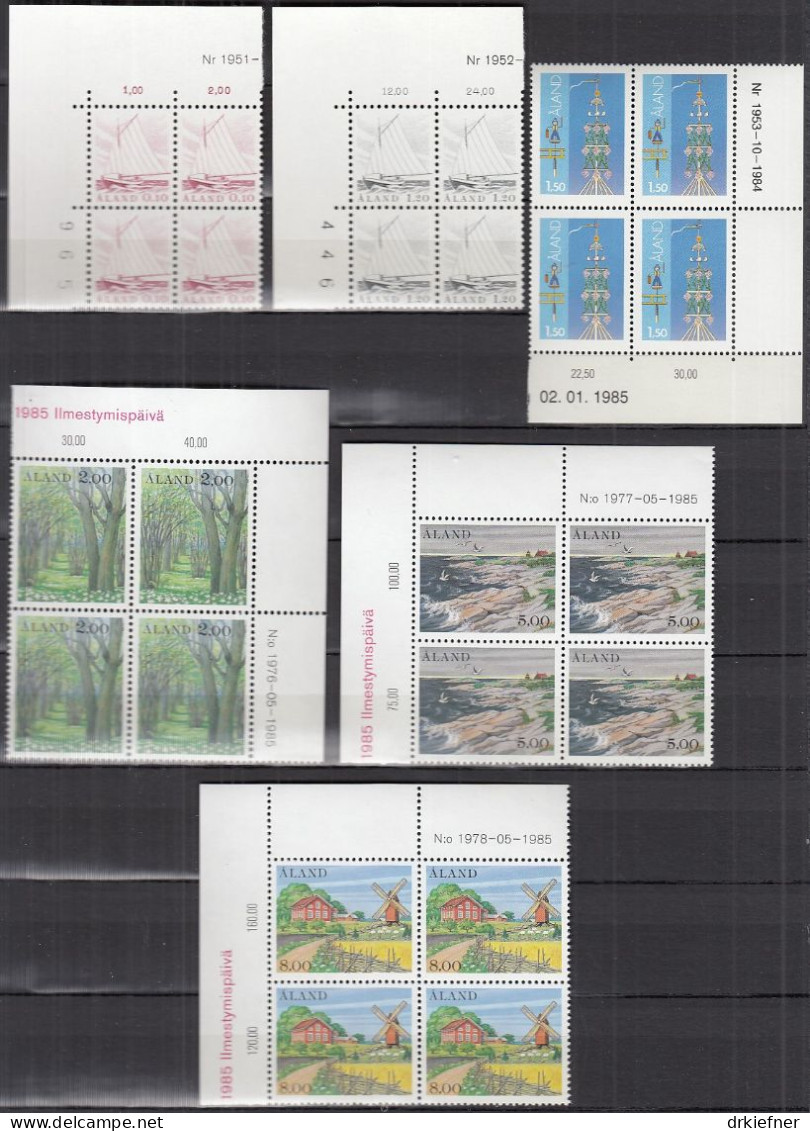 ALAND  Jahrgang 1985, 4erBlock, Postfrisch **, 8-13, Komplett - Aland