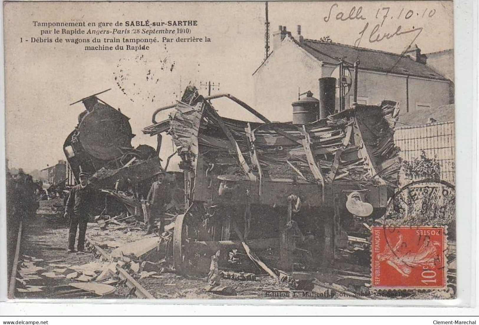 SABLE SUR SARTHE : Le Tamponnement En 1910 (accident De Chemin De Fer) - Très Bon état - Sable Sur Sarthe