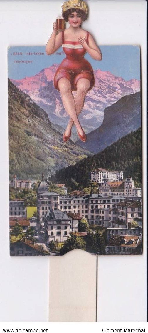 SYSTEME : Femme à Interlaken En Suisse (Jungfrau) (tirette) (mechanical) - Très Bon état - Met Mechanische Systemen