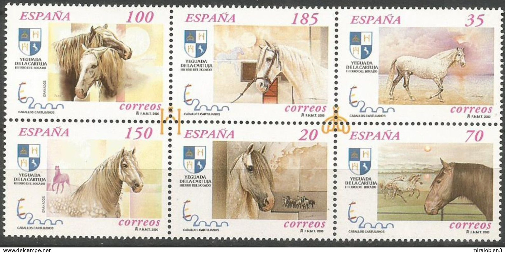 ESPAÑA CABALLOS CARTUJANOS EDIFIL NUM. 3726A/3728A ** SERIE COMPLETA SIN FIJASELLOS - Nuevos