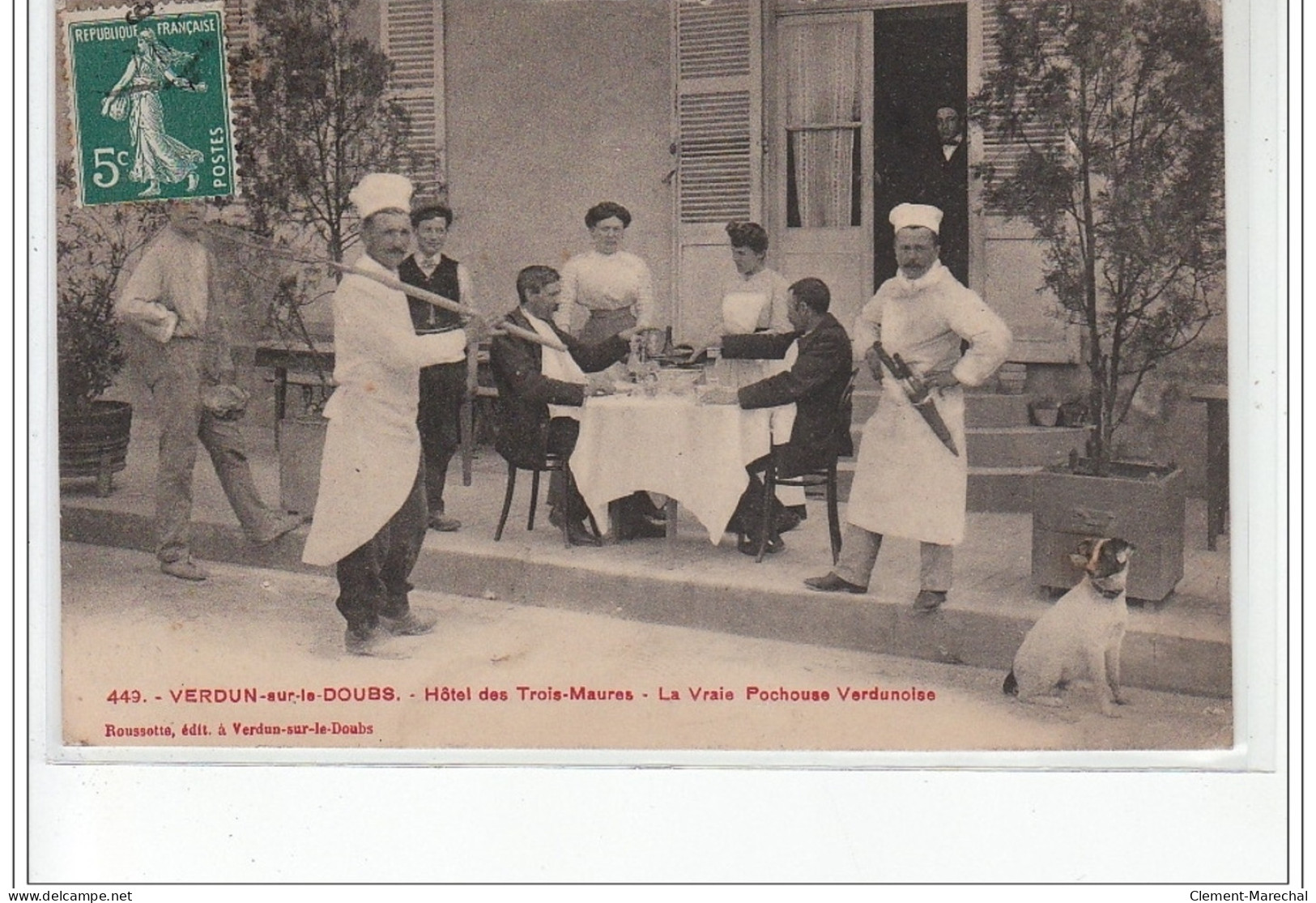 VERDUN SUR LE DOUBS : Hôtel Des Trois Maures - La Vraie Pochouse Verdunise (chien) - Très Bon état - Other & Unclassified