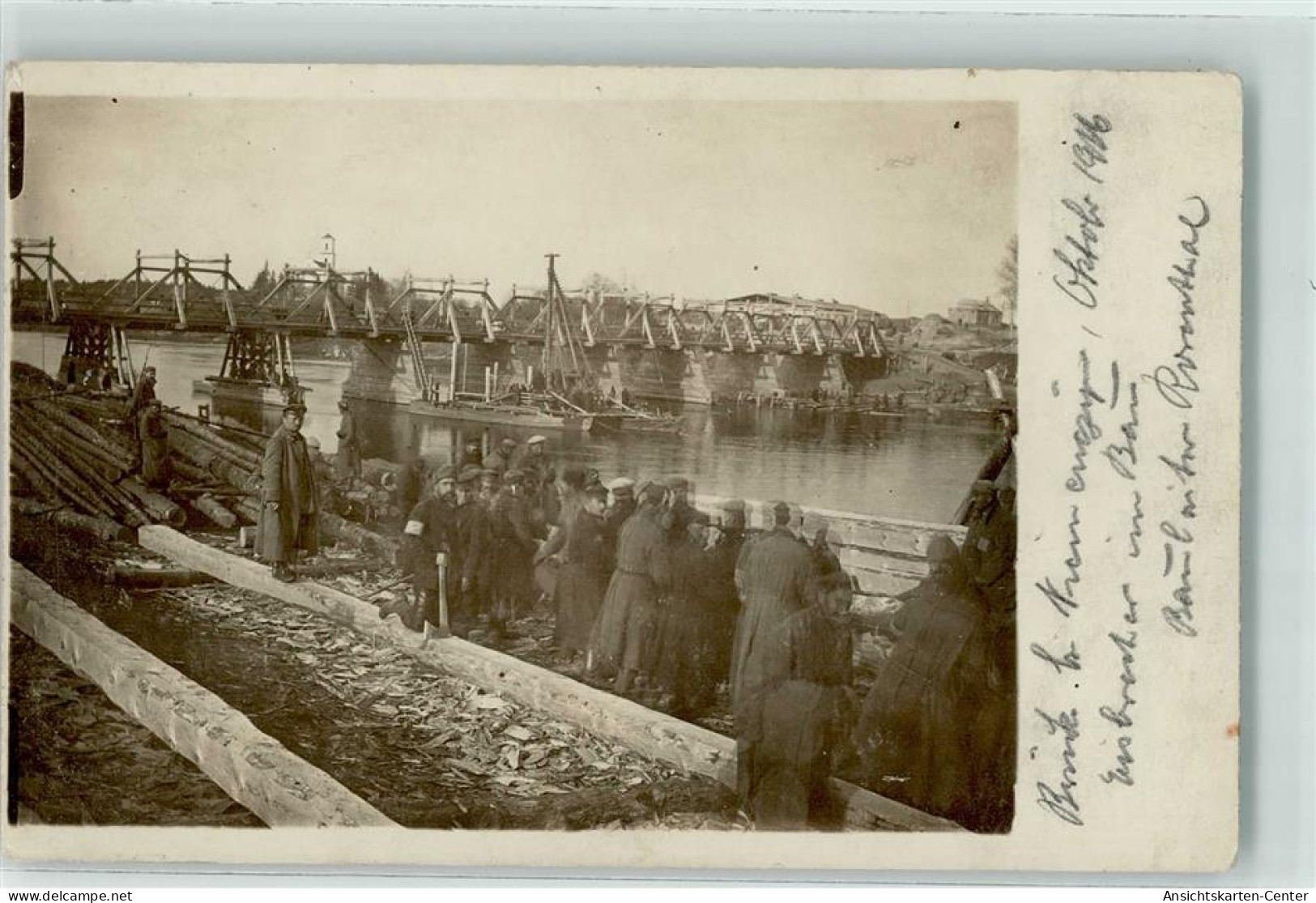 39290506 - Brueckenbau  Eisbrecher Im Bau , Bauleiter Romanthal - War 1914-18