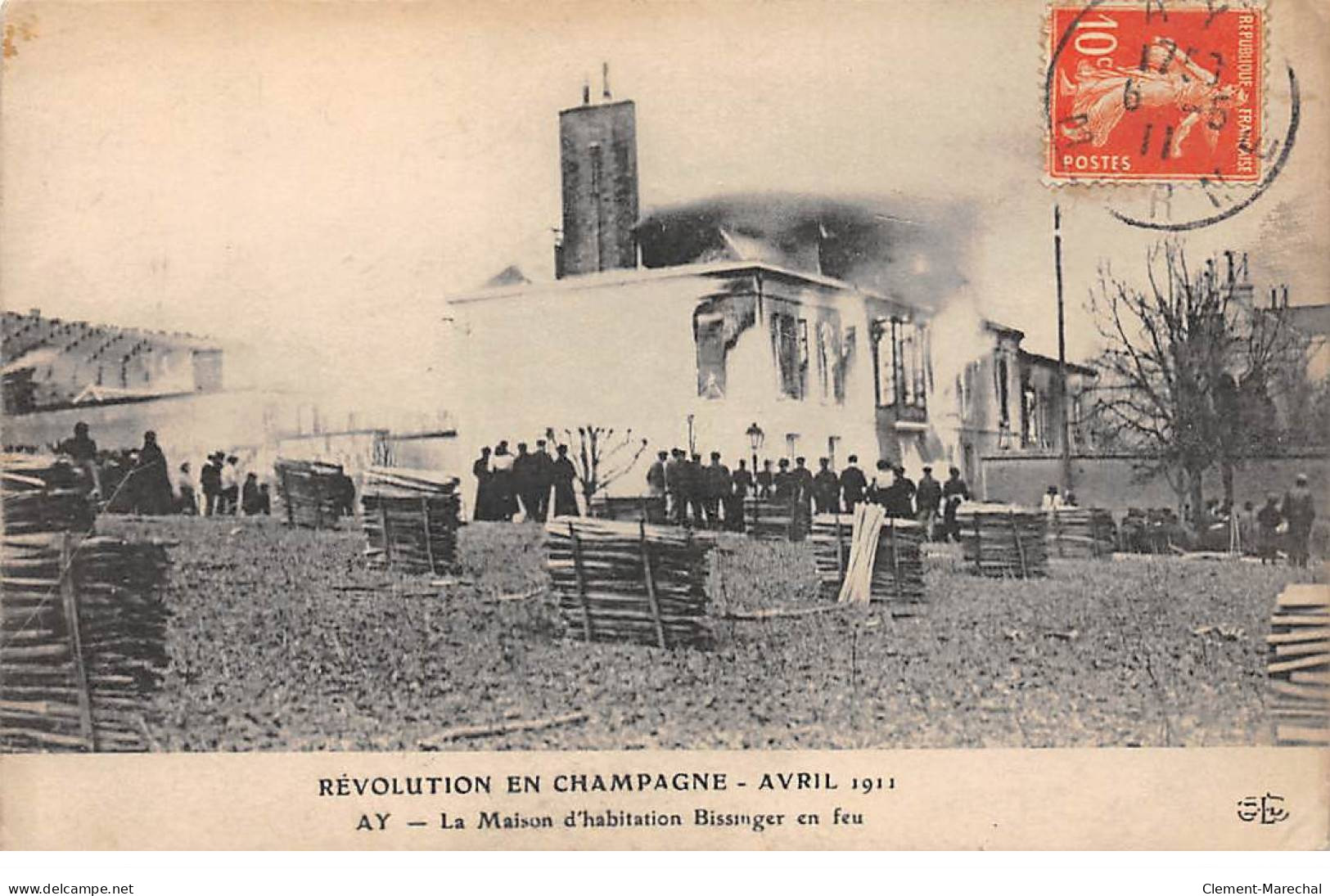 AY - Révolution En Champagne - Avril 1911 - La Maison D'Habitation Bissinger En Feu - état  - Ay En Champagne