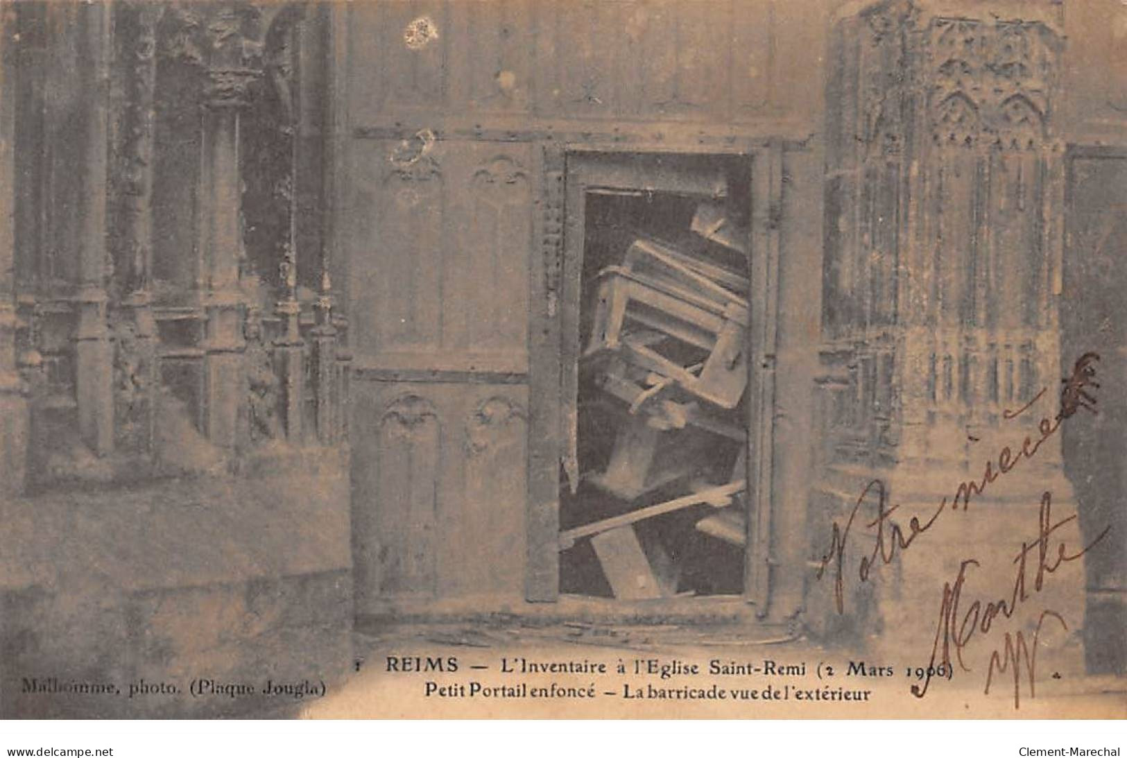 REIMS - L'Inventaire à L'Eglise Saint Remi - 2 Mars 1906 - Petit Portail Enfoncé - Très Bon état  - Reims