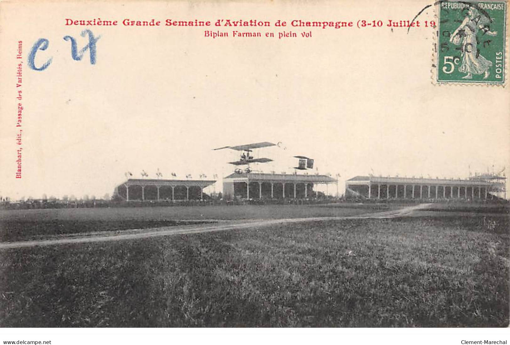 Deuxième Grande Semaine D'Aviation De Champagne - Biplan Farman En Plein Vol - Très Bon état  - Sonstige & Ohne Zuordnung