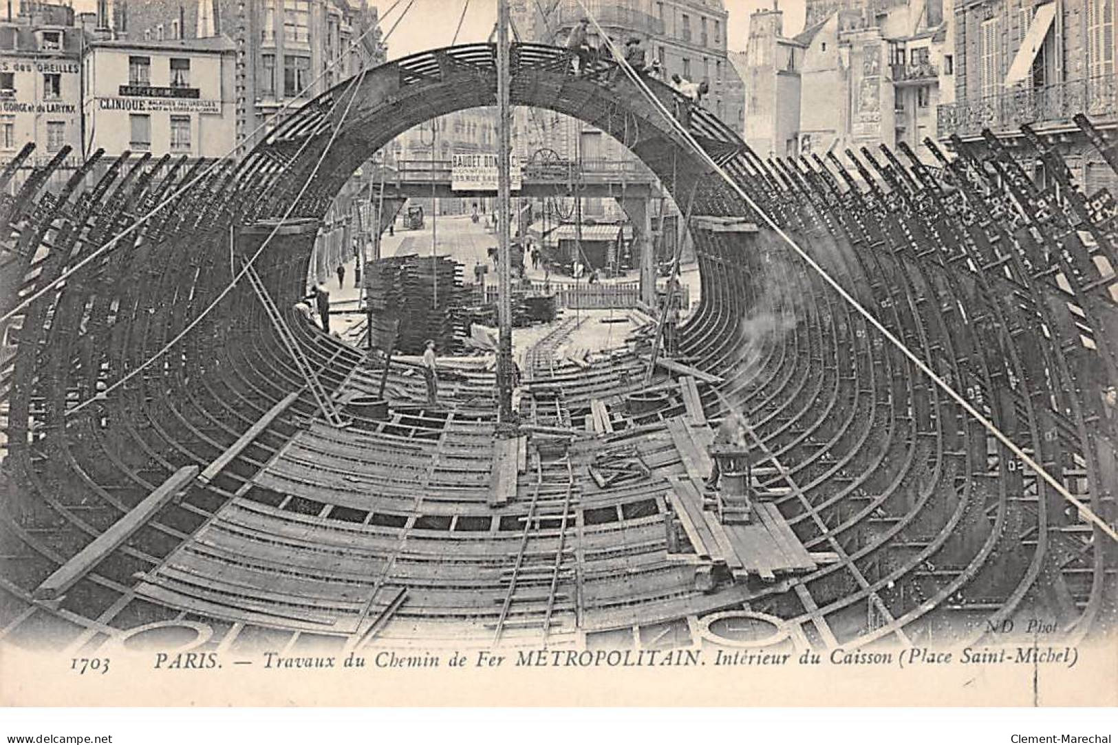 PARIS - Travaux Du Chemin De Fer Métropolitain - Intérieur Du Caisson - Place Saint Michel - Très Bon état - Métro Parisien, Gares