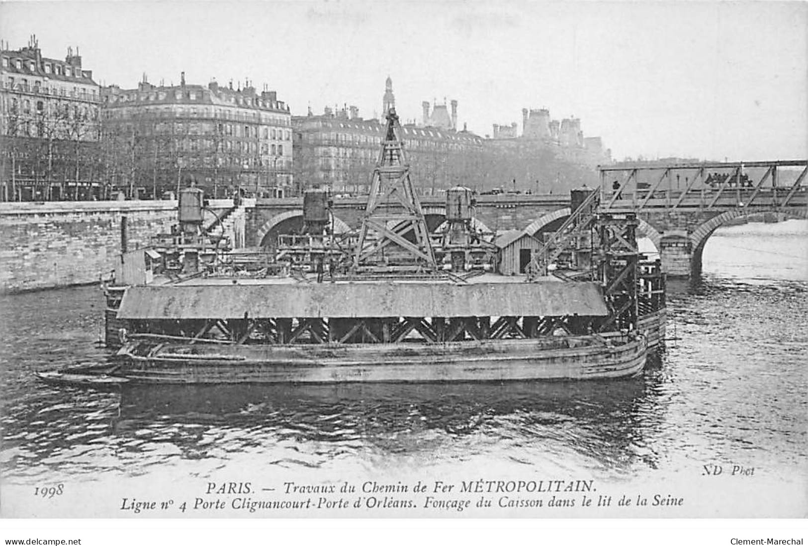 PARIS - Travaux Du Chemin De Fer Métropolitain - Ligne N°4 - Fonçage Du Caisson Dans Le Lit De La Seine - Très Bon état - Métro Parisien, Gares