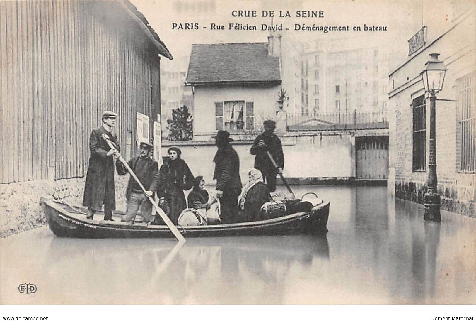 PARIS - Crue De La Seine - Rue Félicien David - Déménagement En Bateau - Très Bon état - Inondations De 1910